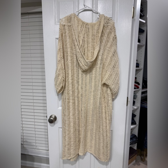 American Eagle Outfitters Crochet Hooded Duster Cardigan Sweater Size Medium - Picture 2 of 4